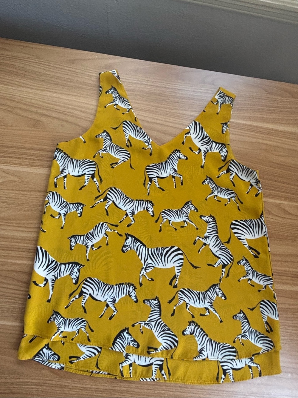 Ann Taylor Factory Mustard Yellow Zebra Print Sleeveless Layered Blouse XS